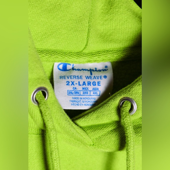 Champion Hoodie Womens 2XL Lime Green Reverse Weave Embroidered Logo Spelled Out - Picture 4 of 6